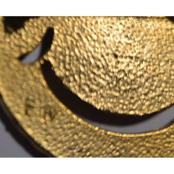 Vtg Gold-Tone Smiley Face Pendant Necklace brooch Rhinestone Eyes statement - Picture 3 of 6
